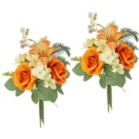 Kunstblume Kunstblumen-Strauß Rosen Lilien Hortensie, I.GE.A., Höhe 35 cm, Blumenstrauß Bouquet Blume Grabschmuck Aufleger Grabdeko