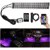 TUWENA LED Lichtleiste LED Innenbeleuchtung Auto, 4pcs 72 Strip Auto Ambientebeleuchtung, LED wechselbar, 12V Wasserdicht LED Strip mit Zigarettenanzünder, APP & Fernbedienung