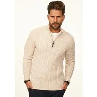 DAILY COTTON Strickpullover als Grobstrick Troyer Pulli mit Zopfmuster für Herren Männer Winterpullover Half-Zip im Regular-Fit