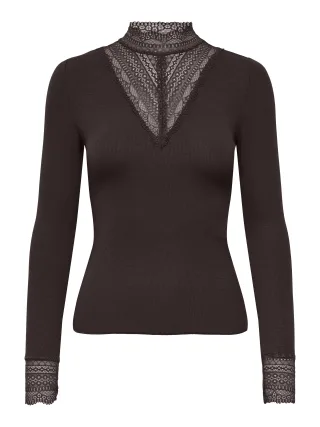 ONLY - ONLTILDE L/S HIGH NECK LACE TOP JRS NOOS Chocolate Torte - Gr. - M