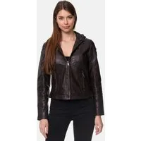Tazzio Lederjacke F503 Damen Leder Jacke im Biker Look mit abnehmbarer Kapuze
