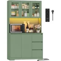 Homfa Küchenbuffet Küchenschrank Buffetschrank mit LED Sideboard grün mit Steckdosenleiste & Arbeitsplatte 180x100x38,5cm