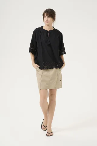Kurzarm-Bluse Relaxed fit Blac