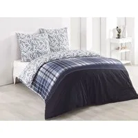 Buymax Bettwäsche Wende-Bettwäsche, Pablo, Renforce: 100% Baumwolle, 3 teilig, 200x220 cm, Bettbezug-Set, mit Reißverschluss, Blumen, Karo, Weiß Blau