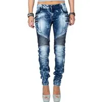 Cipo & Baxx Bikerjeans Damen Slim Fit Hose Stonewashed BA-WD361 Besondere Strassknöpfe