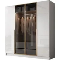 Lookway Kleiderschrank Viertüriger ATRIUM GOLD GLOSS mit Glasfront (mit Schubladen) 200x210x57 cm