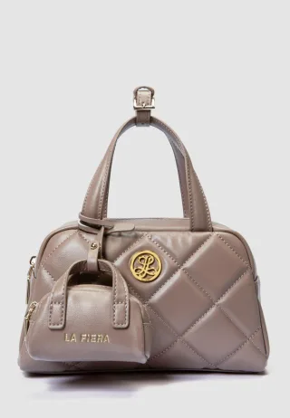 LA FIERA Damen gesteppte kleine Handtasche in neutralem Farbton