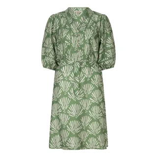 Esqualo - Gemustertes Minikleid mit Ballonärmeln und Bindegürtel grün - Gr. - 34
