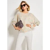 MADELEINE Strickpullover Druckpullover mit zartem Blütenmuster Wollpullover mit U-Boot-Ausschnitt, gerippten Abschlüssen und Langarm