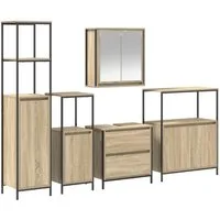 vidaXL Badezimmer-Set Badezimmermöbel-Set mit Regal mit Tür 5 pcs Beige Holzwerkstoff, (5-St)