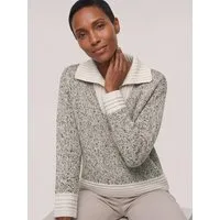 Walbusch Strickpullover Damen Tweed Pullover mit weitem Kragen V-Ausschnitt Langarm, wärmend