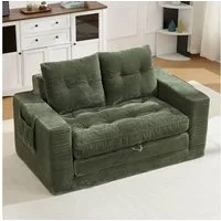 HAUSS SPOLE Loungesofa Zweisitzer mit Seitentaschen,Klappsofa Sofabett Ausziehfunktion,Grün, Polstermöbel Schlafsofa mit seitlichen Aufbewahrungstaschen und integrierten Getränkehaltern, Schlafsofa mit seitlichen Taschen und integrierten Getränkehalt