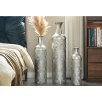 LVHOM Dekovase Bodenvase, Tischvase, 3 tlg. Geometrisches Metall-Vasen-Set, Silber (drei Höhen (50 cm, 66 cm, 83 cm), Handgefertigt aus Metall. Langlebig & makellos. Exklusiv für Trockenblumen/Pampas & Stil, Ideal als Raumteiler, Pflanzübertopf, Soli