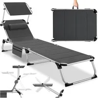 tectake Gartenliege klappbare Aluminium Sonnenliege, 220 x 60,5 x 34 cm, mit, Balkonliege Lorella, 1 St., für Außen in Grau, gepolstert, wetterfest und UV-beständig, verstellbar mit Kopfpolster