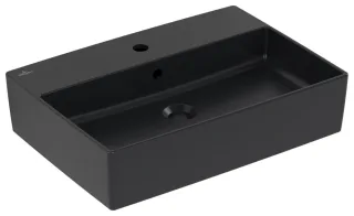 Villeroy & Boch Aufsatzwaschtisch Memento 2.0 600x420mm,, 1 Hahnloch mit Überlauf Pure Black cplus 4A0760R7