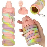 Ikonka Trinkflasche Trinkflasche faltbar 500 ml Silikon Sportflasche mit Karabiner, faltbar Silikon 500 ml leicht Karabiner kompakt Sport Flasche