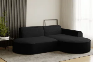 Ecksofa Designersofa BONDY in Stoff Neve Schwarz Ottomane Rechts