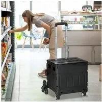 HOMCOM Einkaufstrolley klappbar Treppensteiger bis 80 kg aus Aluminium, 51 l, für Büro, Speicher, Schule, Schwarz