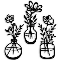 Coonoor Wanddekoobjekt 3 Stück Metall Blume Wanddekor Minimalistische Vase Wandkunst, für Küche Badezimmer Wohnzimmer (Elegant, Love, Eternity)