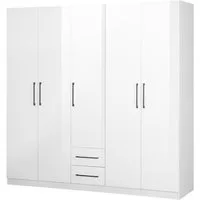 OTTO home Kleiderschrank Sylt Schlafzimmerschrank Garderobe Schrank in hochglanz weiß (5 Türen, 2 Schubladen, schwarze moderne Griffe, 7 Einlegeböden) Drehtürenschrank mit perfekter Innenausstattung, Breite 200cm