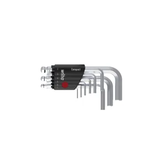 Wiha Stiftschlüssel Set im Compact Halter Sechskant-Kugelkopf 9-teilges Set kurz, mattverchromt - 40410