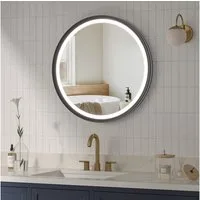 AQUALAVOS Rahmenspiegel-rund Badspiegel mit Beleuchtung Rund 60 cm Aluminiumrahmen Touch Schalter, LED Beleuchtung Dimmbar Kaltweiß & Warmweiß Touchschalter Alu-Rahmen