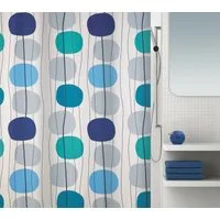 spirella Duschvorhang MOBILE Breite 180 cm, Premium Textil-Duschvorhang, 100% Polyester, wasserabweisend, Anti-Schimmel-Effekt, waschbar 30°, Motiv bunte Kreise, Farbe blau, Größe 180 x 200 cm