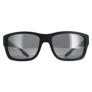 Prada Sport Rectangle Herren Grau Gummi Dunkel Grau Silber Spiegel Polarisiert PS01WS