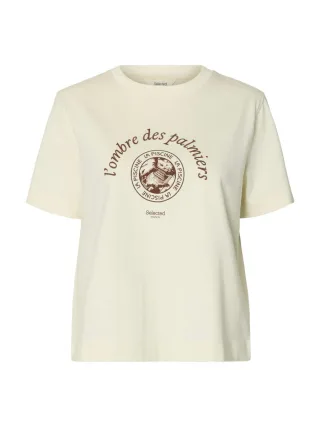 Selected - T-Shirt mit Print beige - Gr. - XS