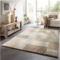 THEKO Wollteppich Nakarta 2, rechteckig, Höhe: 12 mm, reine Wolle, handgeknüpft, Naturtöne, Patchworkdesign, meliert
