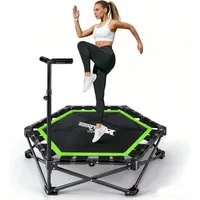 ZMH Fitnesstrampolin Trampolin Indoor Klappbar - mit Höhenverstellbarer Handgriff, Tragkraft 120 kg - Ø 86.5 cm - Jumping Trampolin Fitness