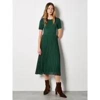 Apricot Midikleid Kleid im Materialmix mit Strickoberteil und Plisseerock
