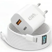 GreenHec 45w Schnellladegerät USB C Charger für Samsung S25 S24 S23 iPhone Schnelllade-Gerät (Spar-Set, 45w USB-C + USB-A Dual Charger + 3m Kabel, Netzteil Stecker Adapter Tablet Handy Google Dual Doppel Ladegerät)