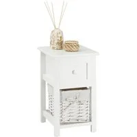 CARO-Möbel Nachttisch MESSINA, Nachttisch aus Holz mit 1 Schublade und Korb Kommode Vintage Boho Sty