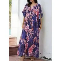 Lovolotti Strandkleid Boho Maxikleid Damen Viskose Sommerkleid mit Blumenmuster Leichtes Kleid mit V-Ausschnitt und weitem Schnitt