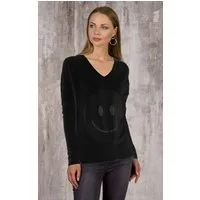 Passioni Strickpullover mit Strass-Smiley