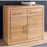 OTTO home Kommode Logo,90cm breit,42 cm tief, Fronten Massivholz,2 Türen,2 Schubladen, Holz massiv, Holzwerkstoff,2 breite Fächer,Boden versetzbar