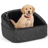 COSTWAY Hunde-Autositz, Hundebett, Hundeautositz mit Sicherheitsgurt, Seitentasche