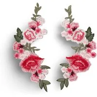 Hartmann-Knöpfe Aufnäher Aufbügler Bügelbild Patch groß 25cm Rose Blume 2-teilig rot rosa grün