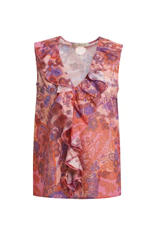 Smith&Soul - Volant Neck Blouse Top peach print - Gr. - S