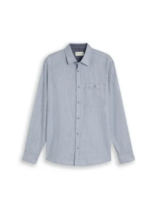 Tom Tailor - Regular Fit Hemd mit Brusttasche white dark blue structure - Gr. - XXXL