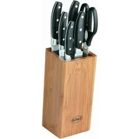 RÖSLE Messerblock Cuisine (7tlg), aus Bambusholz mit 5 Messern und Küchenschere, Klingenspezialstahl