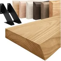 LAMO Manufaktur Wandregal Holz Baumkante Regal Farbe: Rustikal mit schwarzem Vintage 40 cm, Komplett-Set, 40mm stake Massivholzplatte
