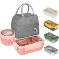 Diwzbyn Lunchbox Lunchbox für Erwachsene und Kinder,Brotdose mit Fächern, (3-tlg), auslaufsicheres Bento-Box-Set mit Lunchtasche, Besteck und Müslibecher