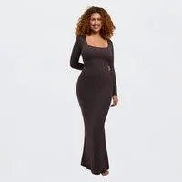 cfab (creamy fabrics) Jerseykleid Ribbed Long Sleeve Maxikleid-Ash Brown-M (1-tlg)