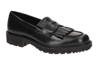 Ecco 232853 METROPOLE OSLO Damen Slipper Schwarz Leder Fransen Blockabsatz