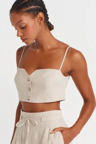 Trägerloses Crop-Top aus Leinenmischung mit Korsett-Design
