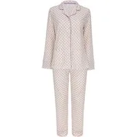 SNOOZE OFF Pyjama Schlafanzug in cremefarben mit lavendelfarbenem Blättermuster (2 tlg., 1 Stück) und Kontrastpaspeldetails