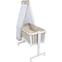 Baby-Delux Stubenbett Babywiege Komplettset Royal Rüsche, Schaukelwiege Weiß 90x40cm Komplett Bettset Wiegenset