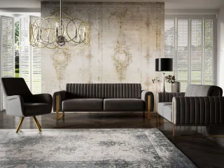 Sofaset Designersofas VALERIE 3-2-1 in Stoff Stoff Elisa Velvet Schwarz
